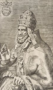 Portrét papeže Marcella II., pravá ruka zdvižená směrem doleva, ca. 1555. od Giulio Bonasone