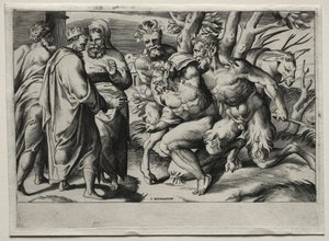 Silenus a král Midas od Giulio Bonasone