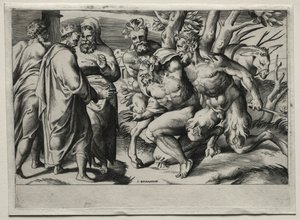 Silenus a král Midas, polovina 16. století. od Giulio Bonasone