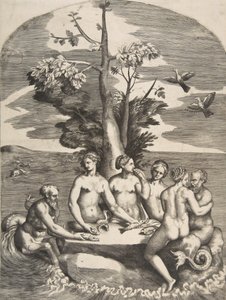 Dva mořští bohové doprovázení čtyřmi nymfami, 1531-76. od Giulio Bonasone
