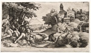 Pastýři v krajině, c. 1517. od Giulio Campagnola