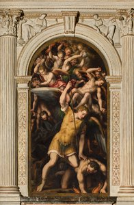 Severní transept, oltář svatého Michaela archanděla, archanděl Michael zabíjí zlého, Giulio Campi 1566