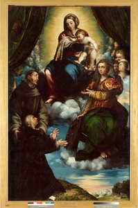 Tisk Madony s dítětem, Svaté Kateřiny Alesandrijské, Svatého Františka a Pietra Martirea