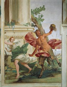 Nymph Corsica pronásledovaný Satyrem, který jí stahuje paruku Giulio Carpioni
