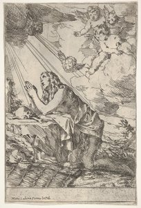 Kajícnice Magdalena klečící na skalnaté půdě před lebkou a kostmi, mastí ..., ca. 1640-55.