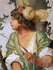 Pastýř Sylvius náhodně zraní nymfu Dorindu a zamiluje se do ní, freska od Giulia Carpioniho, inspirovaná pastorační hrou Věrný pastýř, od Giovanniho Battisty Guariniho, Villa Caldogno, Caldogno, Veneto, Itálie.