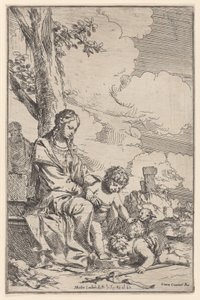 Svatá rodina s malým svatým Janem líbajícím Kristovy nohy, 1640-60.