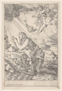 Kajícnice svatá Marie Magdalena, klečící před lebkou a kostmi, 1640-60.