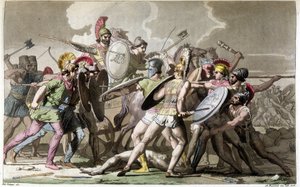 Bojujte za mrtvolu Patrokla (Trójská válka) – v „“The Ancient and Modern Costume”” od Ferrario, ed. Milano