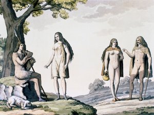Kostýmy starých Germánů, rytina ze starověkých a moderních kostýmů od Giulia Ferraria (1767-1847)