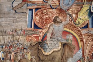 Vlámský gobelín. Seriál Akty Scipia. Bitva u Zamy. Karikaturista Giulio Romano. Ateliér Balthasara van Vlierdena (?), Brusel. 1523-1532. Detail. od Giulio Romano