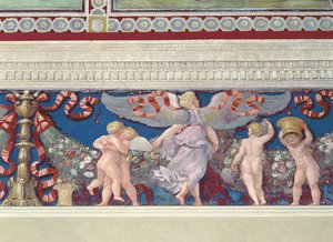 Frieze from the Camera con Fregio di Amorini Chamber of the Cupid Frieze detail of wrestling cupids, freska z 20. let 16. století od Giulio Romano