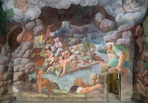 Sala dei Giganti, detail zničení obrů Jupiterovými blesky, 1536 detail fresky z 78482 od Giulio Romano