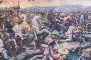 Taistelu Milvian-sillalla, yksityiskohta (fresko) od Giulio Romano
