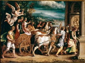 Triumf Tita a Vespasiana (malba, cca 1537) od Giulio Romano