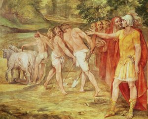 Romulus označující hranice Říma, ze Sala dei Horatii a Curatii (freska) od Giuseppe Cesari