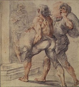 Study of Tax Collectors, c.1591-93 (šedá a červená křída na papíře) od Giuseppe Cesari