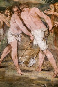 Romulus orá hraniční čáru kolem budoucího města Říma (detail) od Giuseppe Cesari