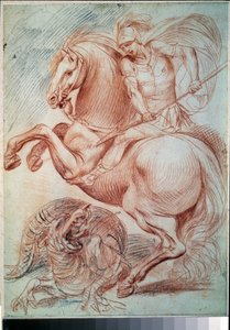 "Svatý Jiří zabíjí draka" (Saint George And The Dragon) Kresba Sanguine Giuseppe Cesari (1568-1640) Puškinovo muzeum ze 17. století, Moskva od Giuseppe Cesari