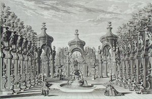 Design pro zábavu v zahradě, z „Architectus Theatralis Primarius“, ryl Johann Andreas Pfeffel (1674-1748), vydáno 1740 (rytina) od Giuseppe Bibiena