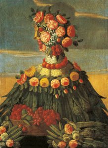 Itálie, Florencie, jaro, košík třešní s květinami od Giuseppe (follower of) Arcimboldo