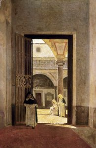 Vstupní hala dominikánského kláštera. Obraz Giuseppe Abbati (1836-1868). Olej na dřevě. Muzeum Cádiz.