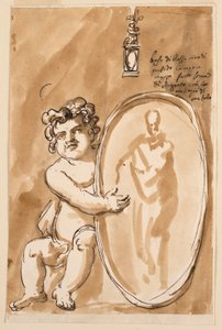 Sedící putto s medailonem od Giuseppe Barberi