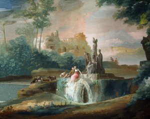 Galantská scéna pastýřů v imaginární krajině, Giuseppe Bernardino Bison (1762-1844)