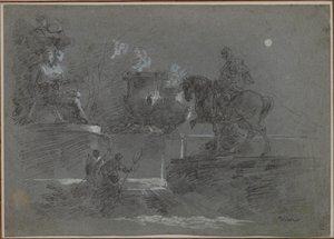 Monumentální socha v parku zalitém měsícem, c. 1842. od Giuseppe Bernardino Bison