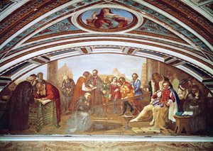Galileo Galilei (1564-1642) demonstrující gravitační zákon v přítomnosti Giovanni De 