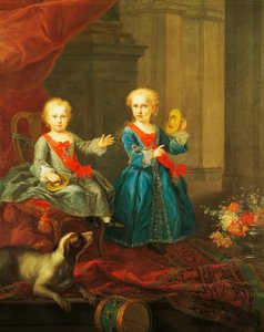 Dcery Karla III. Bourbonského, krále Neapole a dvou Sicílie a Marie Amélie Saské, královny dvou Sicílie, obraz, Giuseppe Bonito (1701-1789), Itálie