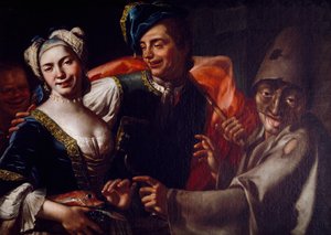 Neapolské masky, od Giuseppe Bonita (1707-1789), olej na plátně.
