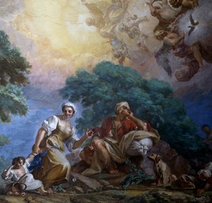 Návštěva, Giuseppe Bonito (1707-1789), freska, královský palác Portici, Kampánie, Itálie od Giuseppe Bonito