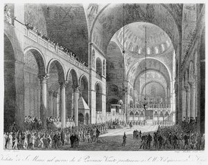 Provincie Veneto přísahají věrnost rakouskému císaři Františku II (1768-1835) v bazilice San Marco v Benátkách, 7. května