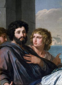 Svatá Paula (Santa Paola Romana) odjíždí do Svaté země. Jako vdova ve věku 33 let následovala svatého Jeronýma a v roce 385 se s ním vydala na pouť do Svatých míst spolu se svou dcerou svatou Eustochií. Detail muže s plnovousem (svatý Jeroným). Pa