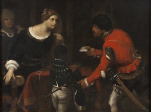 Caterina Cornaro, královna Kypru, dostává dopis od Rady
