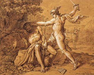 Itálie, Merkur zabíjí Argus, aby zachránil nymfu (Merkur zabíjí Argo, aby zachránil nymfu) od Giuseppe Cammarana (1766-1859) darovaný umělcem Gaetanovi Donizettimu, kresba