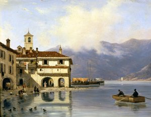 Como. Pobřeží a přístav Menaggio (1850). Malba od Canelly. Menaggio (Como). od Giuseppe Canella