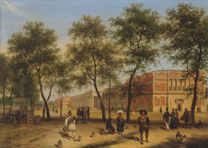 Předpokládaný pohled na Paseo del Prado s muzeem Prado, Madrid, 1827 od Giuseppe Canella