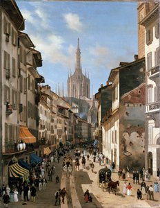 Pohled na ulici corsia dei Servi (malba, kolem roku 1839) od Giuseppe Canella