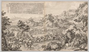 Attacking the Camp at Gatan Ola: from Battle Scenes of the Quelling of Rebellions..., c. 1765-1774. od Giuseppe Castiglione
