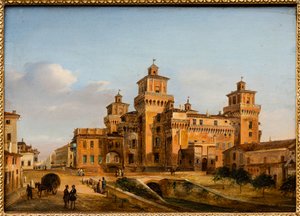 Ferrarský hrad (olej na desce) od Giuseppe Chittò Barucchi