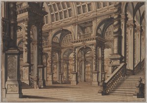 Monumentální klenutý sál se schodištěm, druhá čtvrtina 18. století. od Giuseppe Galli Bibiena
