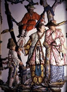 Detail Salon Chino (čínský pokoj) zobrazující figurky čínského páru a hrajících si dětí, 1769 (porcelán) (viz také 93237, 93239) od Giuseppe Gricci