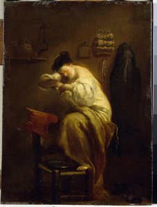 Žena hledá blechy. (Žena hledá blechy). Obraz Giuseppe Maria Crespi (1665-1747), olej na plátně, kolem roku 1710. Italské umění (Bologna) od Giuseppe Maria Crespi