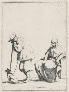 Stojící rolník se psem a sedící ženou od Giuseppe Maria Crespi
