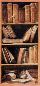 Zátiší knihovna s hudebními knihami. Obraz Giuseppe Maria Crespi dit lo Spagnolo (Španěl) (1665-1747) 1715 Bologna, hudební konzervatoř