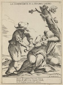 Příležitost dělá zloděje. La commodità fa luomo ladro, 1678 od Giuseppe Maria Mitelli