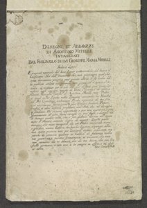 Zadán tisk titulu s předmluvou Ornamenten (název série) Kresby a skici od Agostina Mitelliho Vyřezal jeho syn Gioseppe Maria Mitelli (název série na objektu) od Giuseppe Maria Mitelli