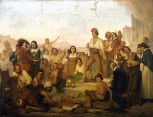 povstání neapolského rybáře Tommasa Aniella, známého jako Masaniello (1622-1647) v Neapoli v roce 1647. Obraz Mazza. Milánské vědecké muzeum